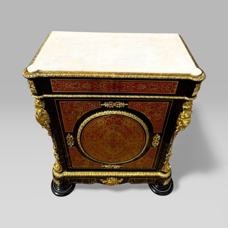 Antique French Napoleon III Ebonised Tortoiseshell Boulle & Marble Pier Cabinet - Image 8